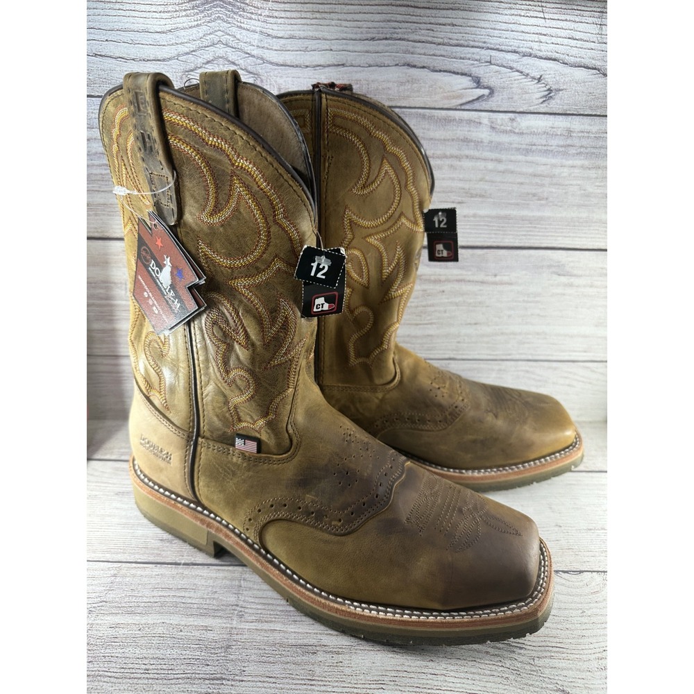 Double H Men's Brown Steel Toe Leather Western Work Boots Square Toe Size 12 D